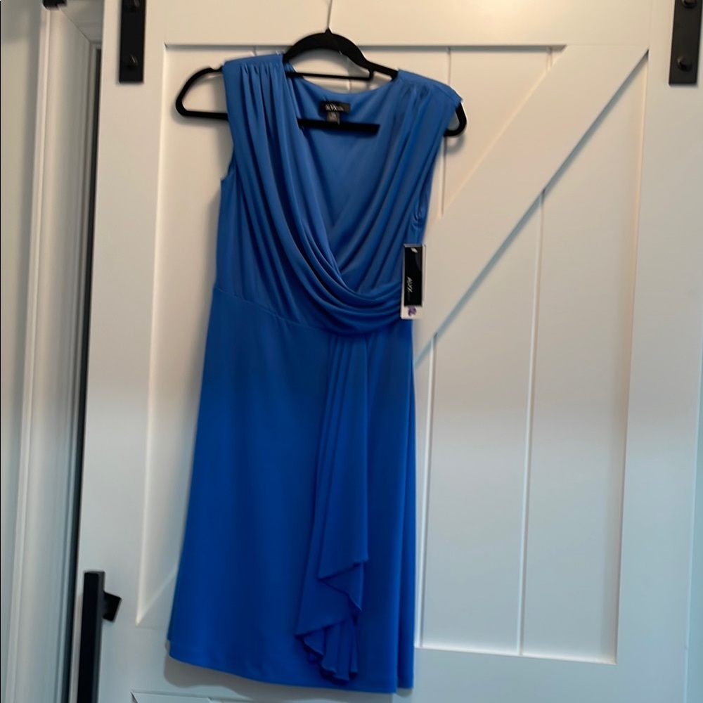 Sleeveless Cobalt Blue Draped V-Neck Midi Dress